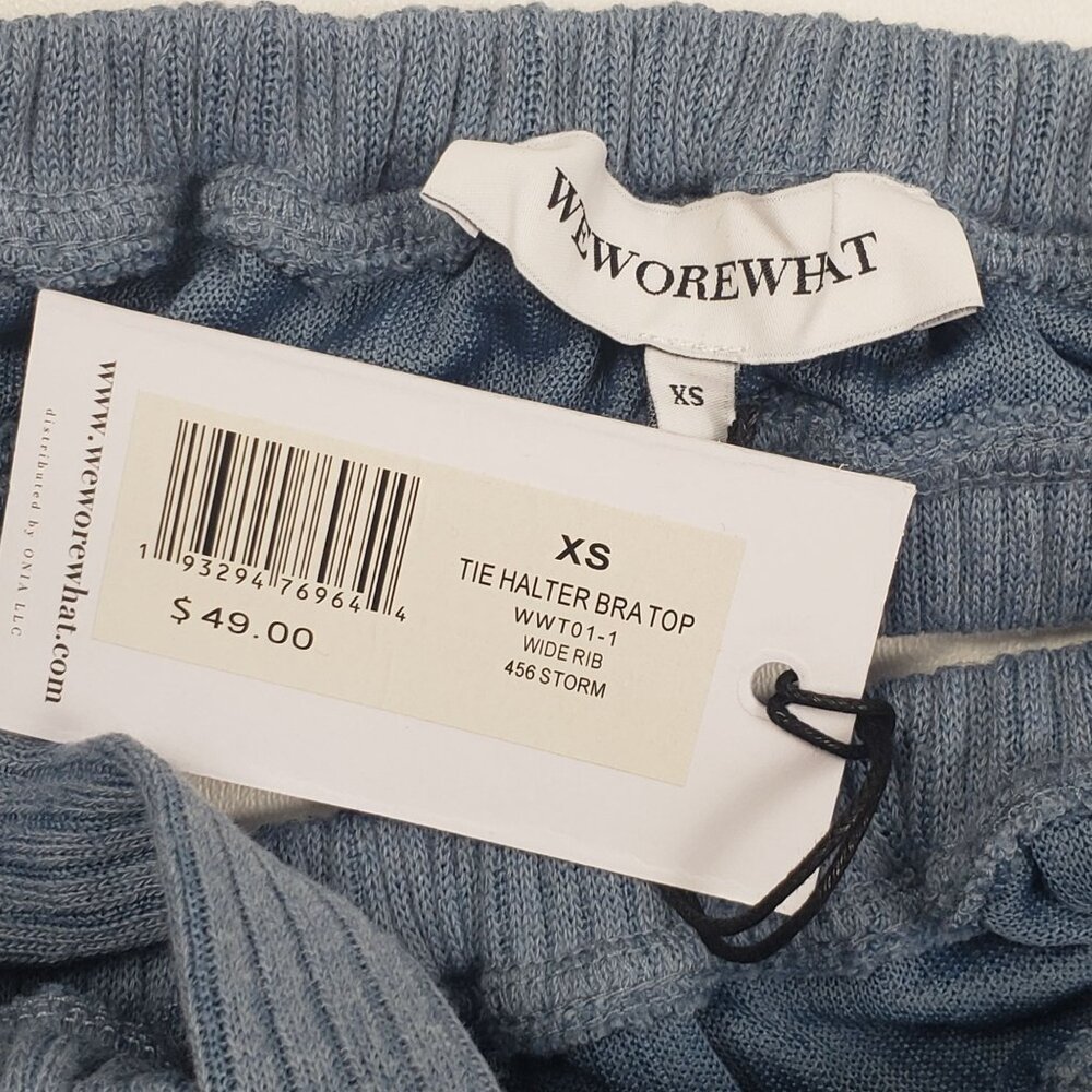 We Wore What Revolve Tie Halter Wide Rib Bra Top Women's Size XS Storm Blue NWT - Picture 2 of 16